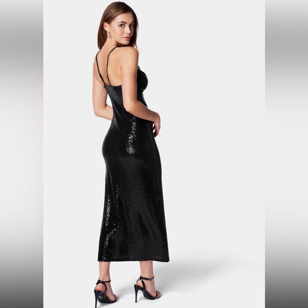 Bebe COWL NECK SHIMMER MAXI DRESS